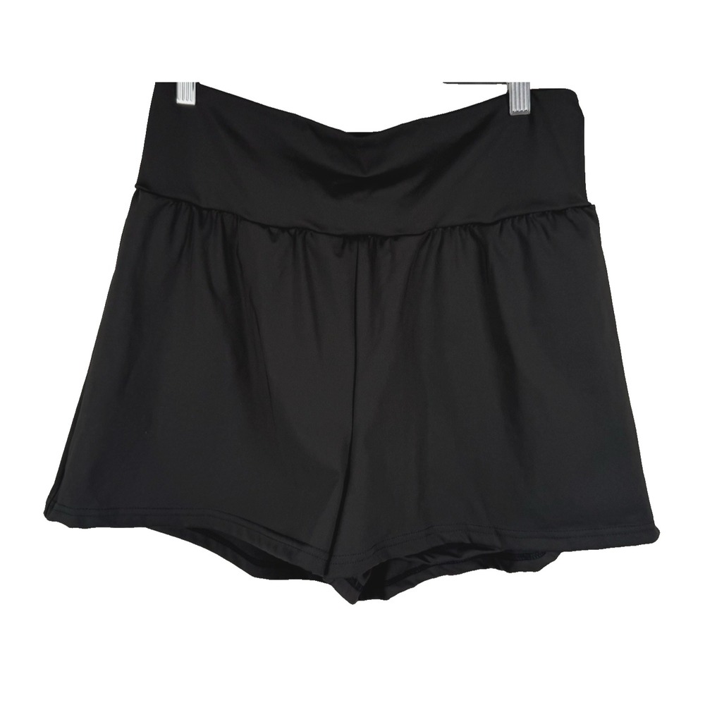 High Rise Shorts Wide Waistband Back Zip Pocket Black‎ Womens XL Athleisure